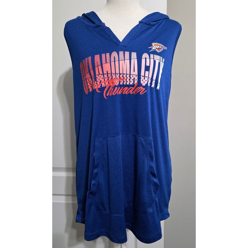 OKC Thunder Sleeveless Hoodie Women XL Blue Twist Back Activewear Basketball
